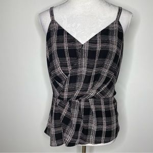 WHBM Black and gray plaid spaghetti strap faux wrap tank top size 6